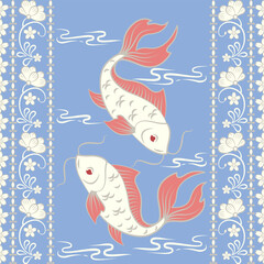 koi fish pattern hand drawn line style for Textiles tile wallpaper