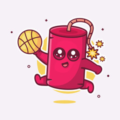 Obraz premium jumping dynamite bomb character mascot playing basketball isolated cartoon
