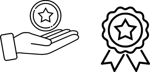 Hand Holding Star Coin Alongside A Star Badge Award Illustration