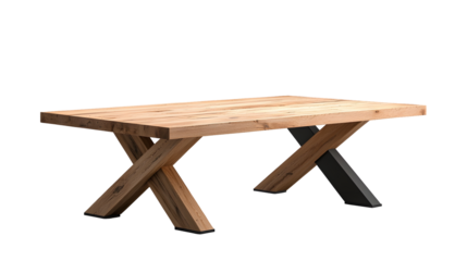 Rustic wooden dining table with metal supports