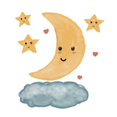 Title	
The cute watercolor moon and star frame for Tshirt, and Merchendise element