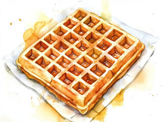 Delicious Golden Waffle with Syrup Drizzled on Top, Breakfast Treat