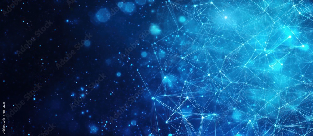 Poster illuminating digital universe: a mesmerizing network of interconnected nodes against a deep azure co