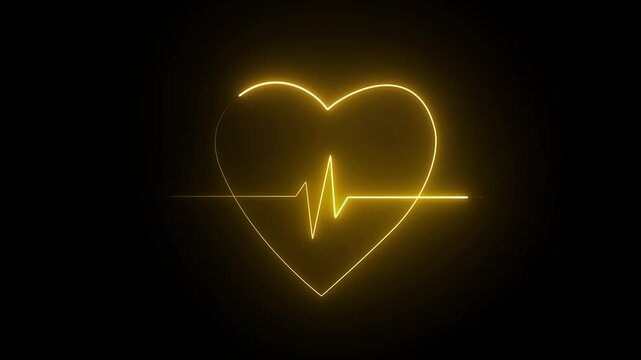 abstract glowing neon Heart and cardiogram, heart with heartbeat icon animation. heartbeats icon animated on black background. heartbeat pulse icon animated.