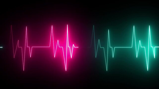 abstract glowing neon Heart and cardiogram, heart with heartbeat icon animation. heartbeats icon animated on black background. heartbeat pulse icon animated.