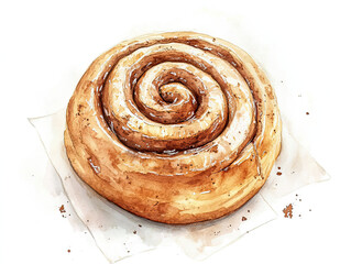 Fototapeta premium Delicious Cinnamon Roll with Swirl Design on White Background