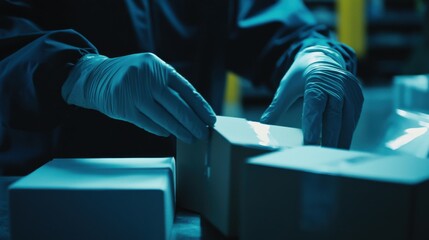 Warehouse worker sorting packages for shipment. Featuring speed and accuracy
