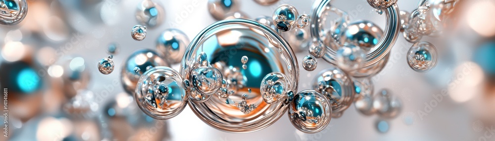 Poster dynamic liquid bubbles floating in abstract space modern art high-resolution digital environment clo
