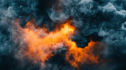 Fototapeta premium Fiery Orange and Dark Grey Smoke Clouds