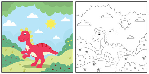 cute cartoon dinosaur , funny illustration, coloring book for kids and children.
