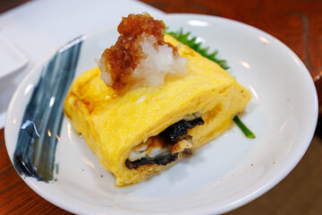 ウツボの玉子焼き。
海のギャングと呼ばれるウツボ（ウツボ科）。
実は大変美味しい魚である。
このお店はそのウツボ料理の専門店。
完全予約制で、とても美味しいウツボ料理が楽しめる。
静岡県伊東市うつぼや-2025/2/1
