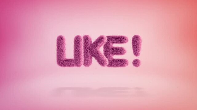 Like text of 3D pink fluffy letters on a simple gradient background with particles. Looped animation