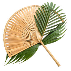 Tropical Bamboo and Palm Leaf Fan on Transparent Background. Perfect for: Summer, Eco Events, Beach Wedding, Luau Party