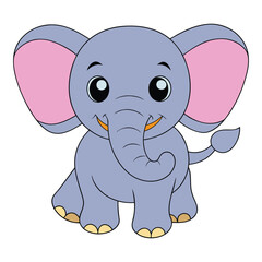 Fototapeta premium A cute pink baby elephant cartoon character smiles in this fun animal illustration