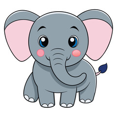 Obraz premium A cute pink cartoon baby elephant smiles, a fun vector animal illustration