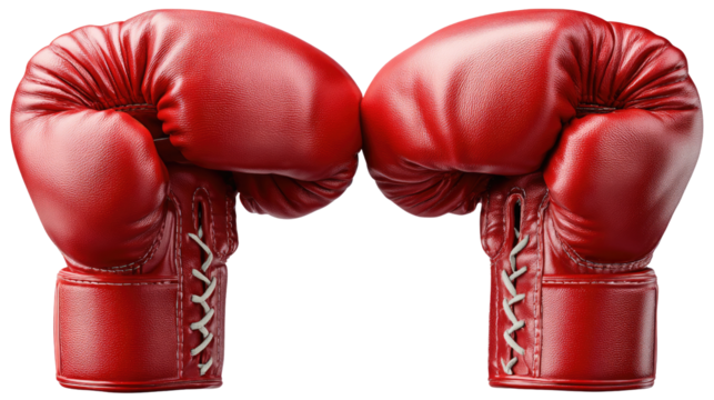 Red Boxing Gloves: A pair of  bright red boxing gloves, with white laces, stand ready in a powerful pose.  The gloves symbolize strength, resilience, and the fight for victory.