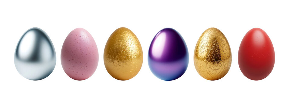  Colorful eggs silver, golden, red, pink, purpple on transparent background