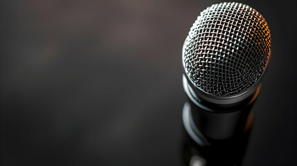 Obraz premium Studio Microphone Close-Up with Warm Lighting on Dark Background