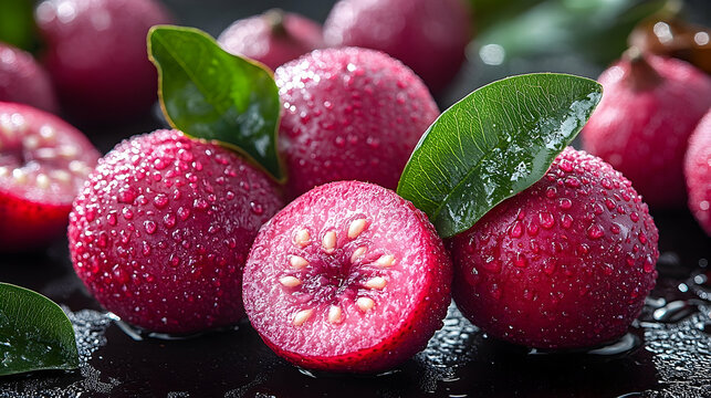 Dew-Kissed Lilly Pilly Berries with a Sliced Specimen Revealing
