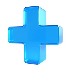 Obraz premium Shiny 3D blue plus icon plastic white background