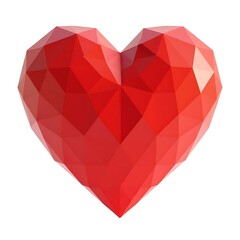 Red polygonal heart 3D model plastic icon white background