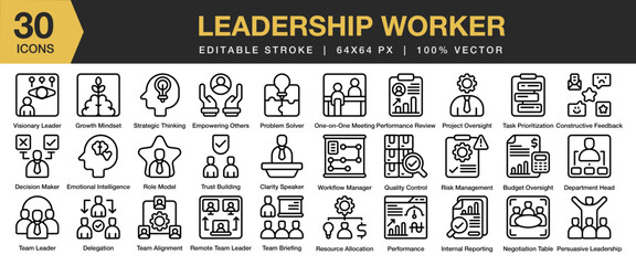 Leadership Worker icon set. Editable Stroke Icon Collection. Includes business, leadership, corporate, worker, office, and More. Outline icons vector collection.