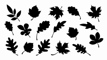 set of autumn leaves silhouette vector on white background