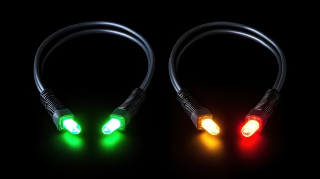 High-speed internet cables with blinking indicator lights