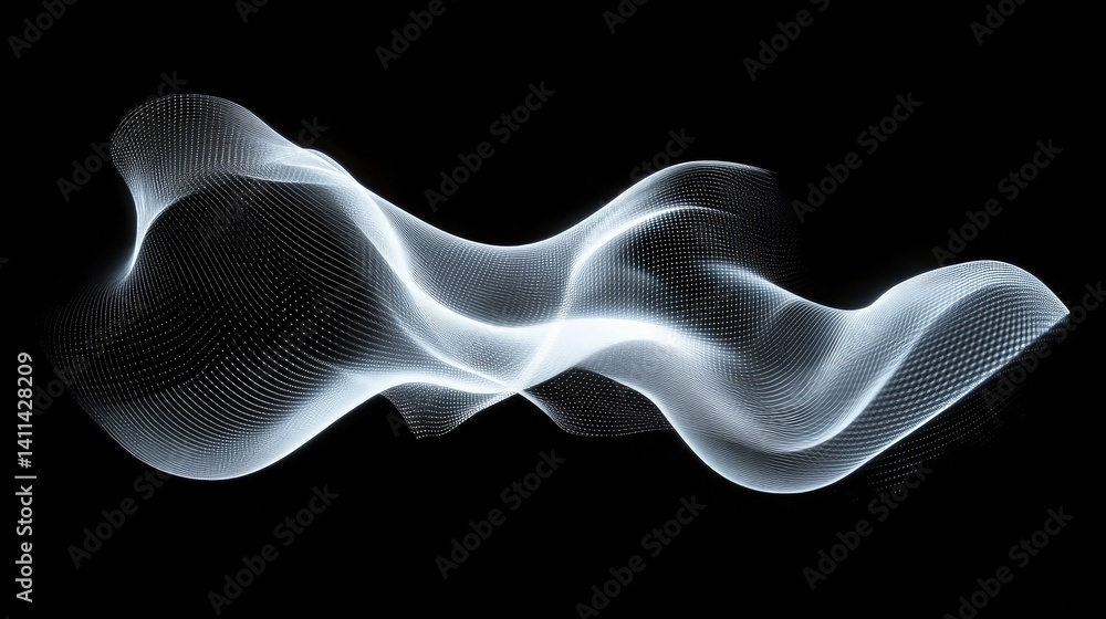Poster flowing streams of light forming a digital mesh, representing communication and modern connection