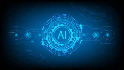 Abstract glowing interface showcasing AI technology with futuristic digital circuits, machine learning systems, and virtual data flows in a sci-fi tech environment
