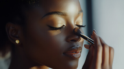 A makeup artist applying makeup for a photo shoot. Featuring beauty and technique