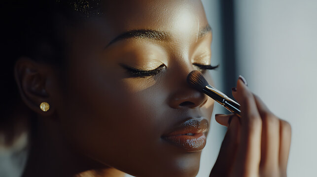 A makeup artist applying makeup for a photo shoot. Featuring beauty and technique