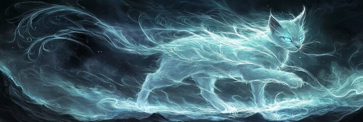 Ethereal Cat Mystical Smoke and Light Creature