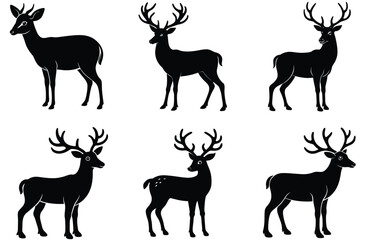 Deer silhouette collection vector illustration of wild animals with antlers