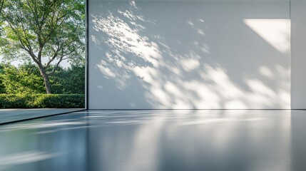Modern Minimalist Room Interior with Sunlight and Tree View