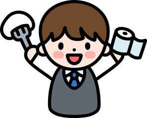 Student character in uniform cheering before an important test icon, vector illustration. Middle school student, high school student.