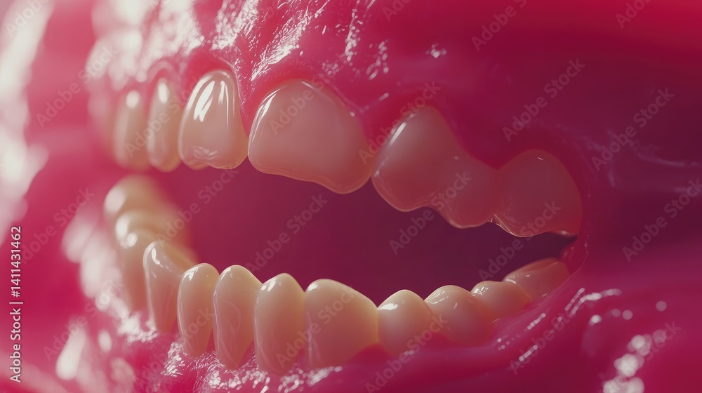 Poster artistic macro frame showing craftsmanship of gum structure on denture set in dental scene