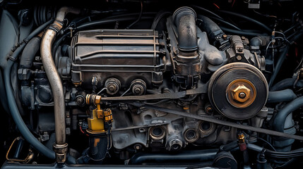 A mechanic working on a car engine. Featuring technical skill and tools