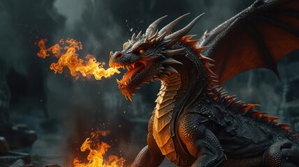 the dragon breathes fire