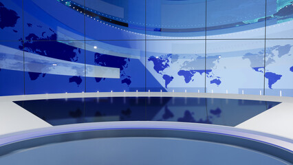 3D Virtual TV Studio News, Backdrop For TV Shows .TV On Wall.3D Virtual News Studio Background,3d illustration