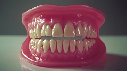 Obraz premium Precise dental prosthesis showing lifelike gum texture and shading placed on flat sterile tray