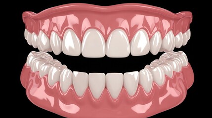 Fototapeta premium Realistic gum tone and dental structure in macro image of dentures resting on professional tray