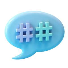 Obraz premium 3D Hashtag Icon in Blue Speech Bubble Plastic Design on White