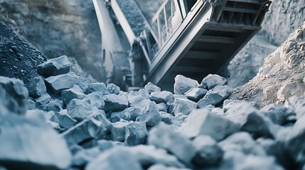 A miner operating a rock crusher at a processing plant. Featuring technical skill and machinery expertise