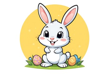 Fototapeta premium Adorable Easter Bunny: Cheerful Cartoon with Decorated Eggs