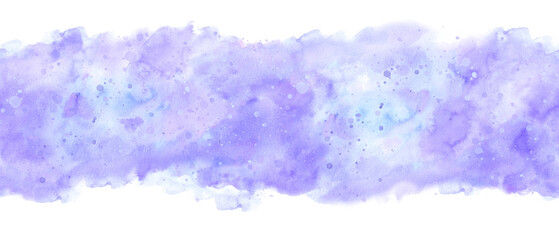 Abstract pastel blue purple horizontal splash watercolor seamless banner. Cloudy sky surface texture with empty space for text. Hand drawn illustration for card, design, templates, adverts