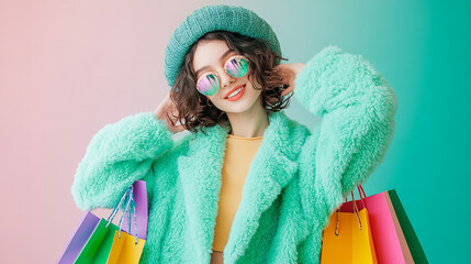 young woman with shopping bags