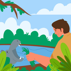 A young child in a bright yellow jacket walks curiously through a sunlit forest. Rays of light pierce the trees, creating a magical outdoor atmosphere.