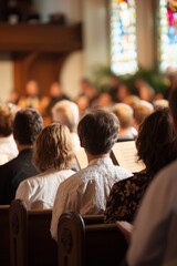A church choir singing during Easter morning service. Voices rise while people join in with open hearts. The mood is joyful and reverent