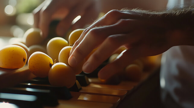 A musician playing piano in a studio. Featuring musical technique and artistry